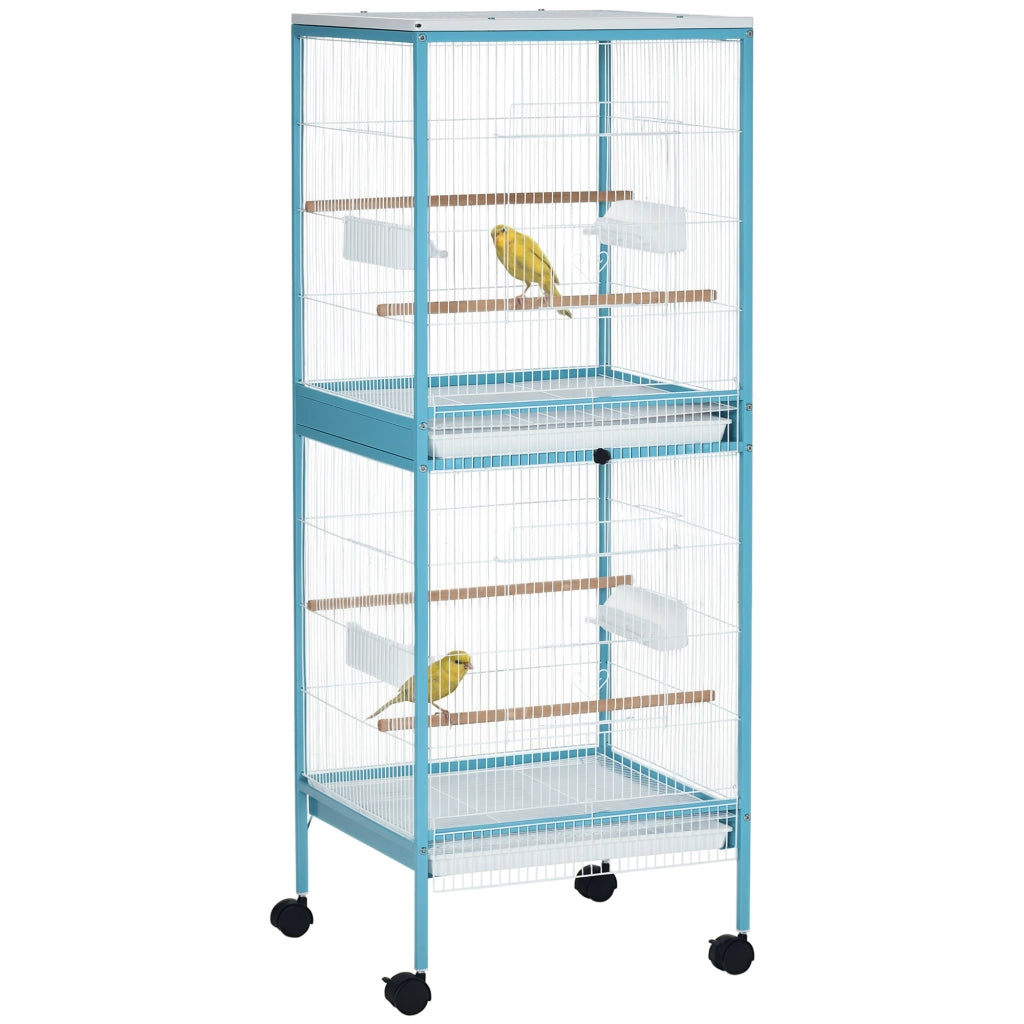 Gabbia per Uccelli 2 Livelli con Ruote ¨C Minimal ¨C Blu 51.5x50x140 cm
