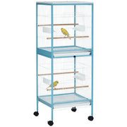 Gabbia per Uccelli 2 Livelli con Ruote ¨C Minimal ¨C Blu 51.5x50x140 cm