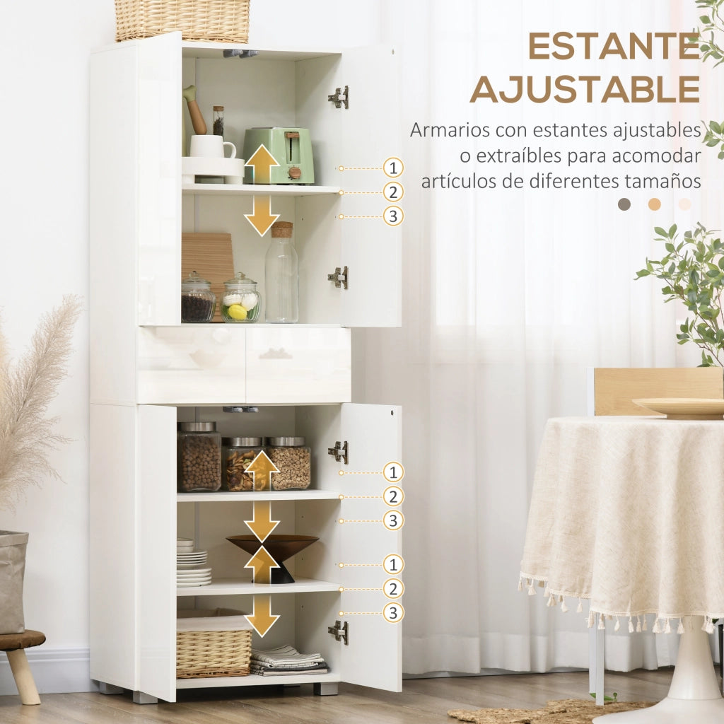 Armadio da Cucina con 4 Ante 2 Cassetti e Ripiani Regolabili ¨C zephmum ¨C Bianco 60x35x170 cm