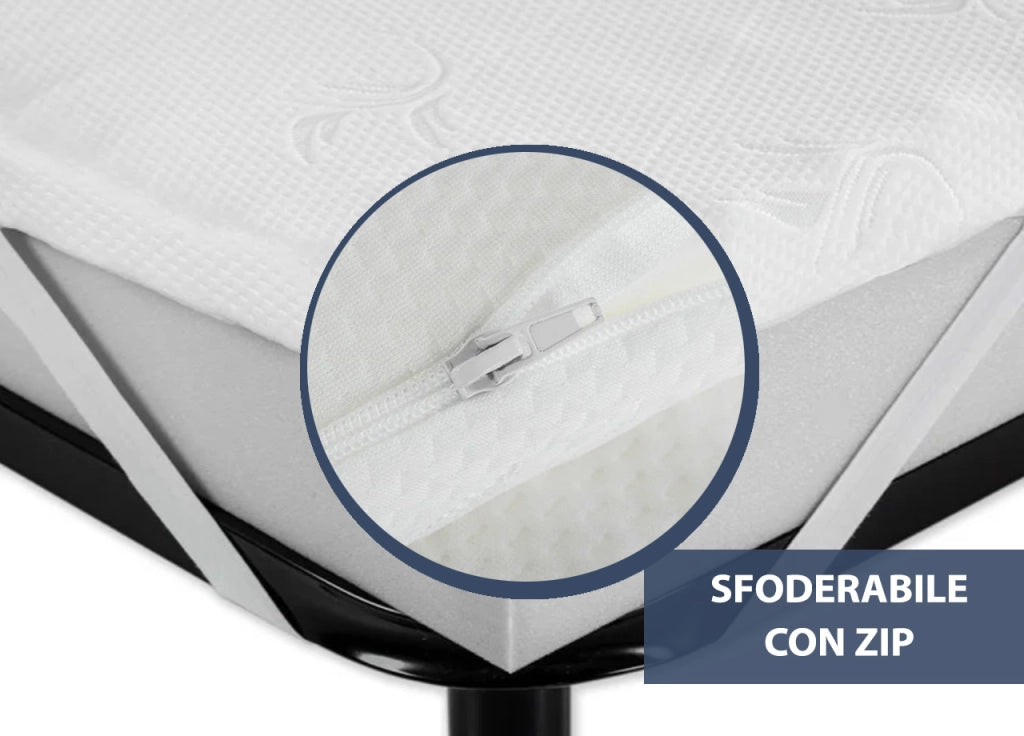 Topper Memory Materasso Sfoderabile Con Elastici Agli Angoli 7 Zone Altezza 4cm - Singolo - Altezza 4cm