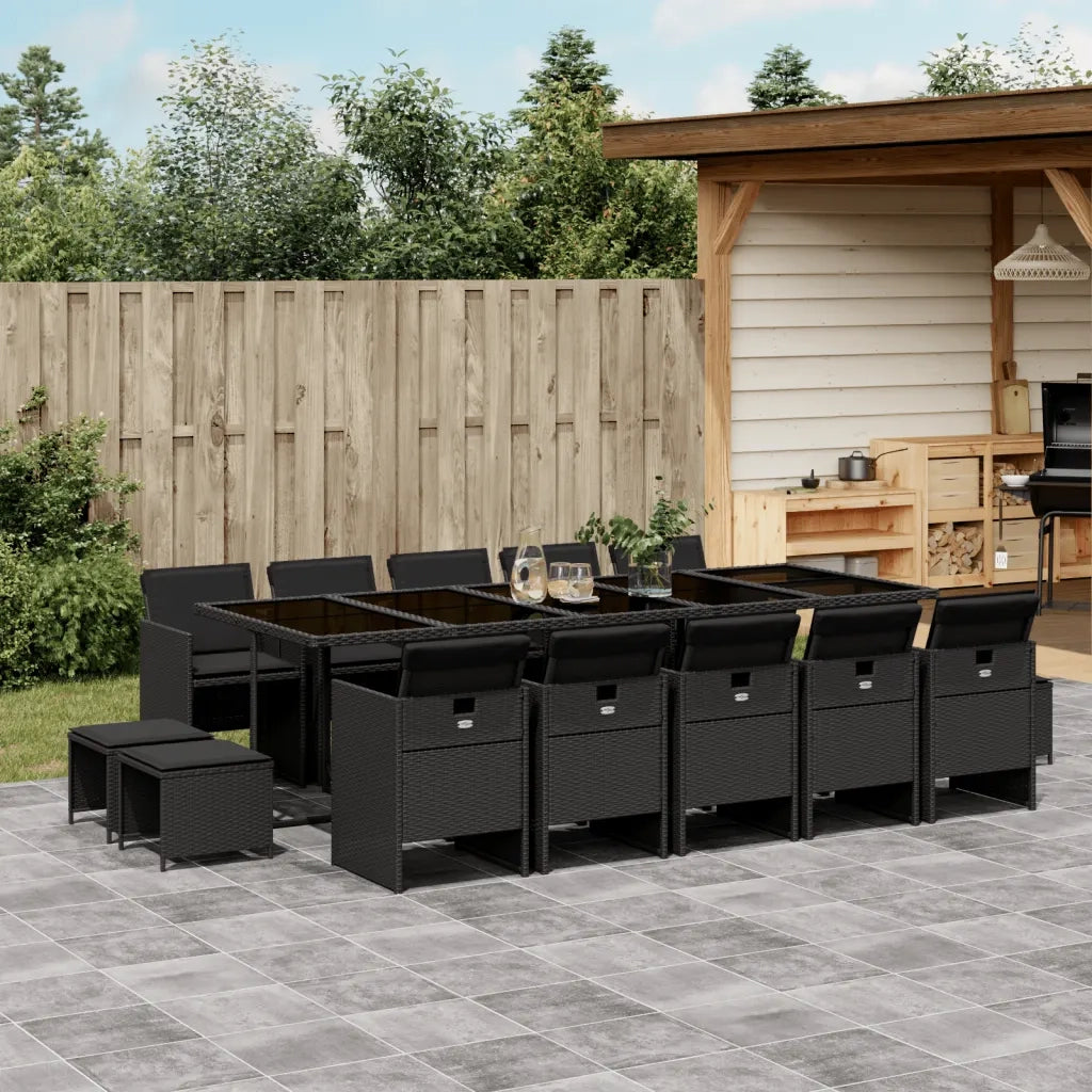 Set da Pranzo da Giardino 15 pz con Cuscini Nero in Polyrattan 3277758