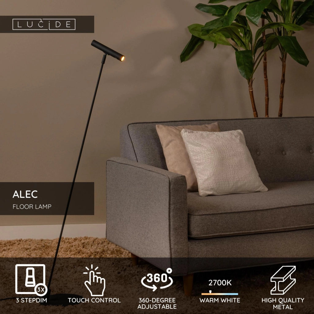 Lampada da terra loft nera metallo 1 luce ALEC Lucide