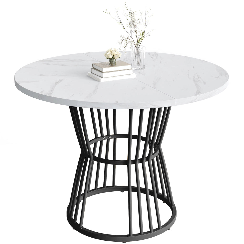 Tavolo da Pranzo con Piano Effetto Marmo e Gambe in Metallo ¨C Xylo ¨C Bianco/Nero