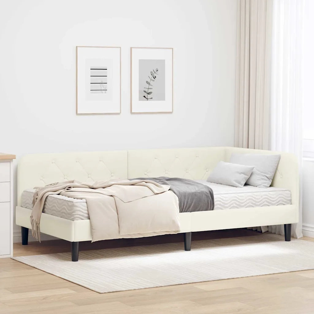 Cornice del letto ad angolo Crema 90 x 200 cm Velluto