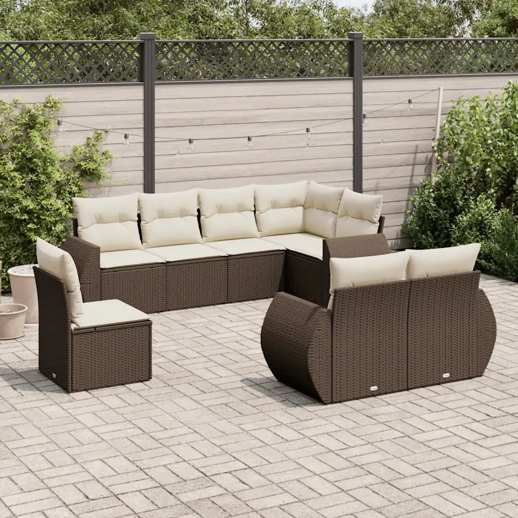 Set Divani da Giardino 8 pz con Cuscini Marrone in Polyrattan 3253980