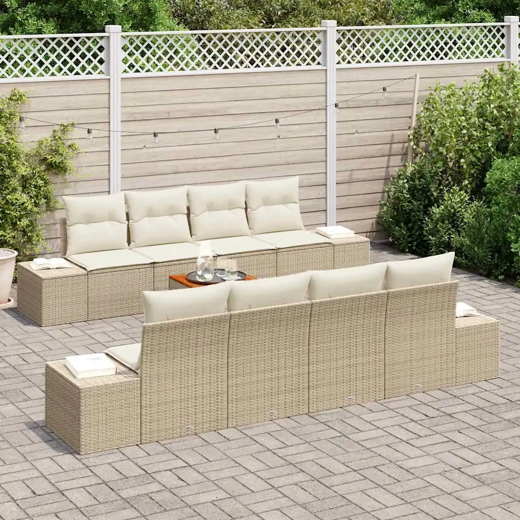 Set Divano da Giardino 9 pcs Beige e Crema polyrattan
