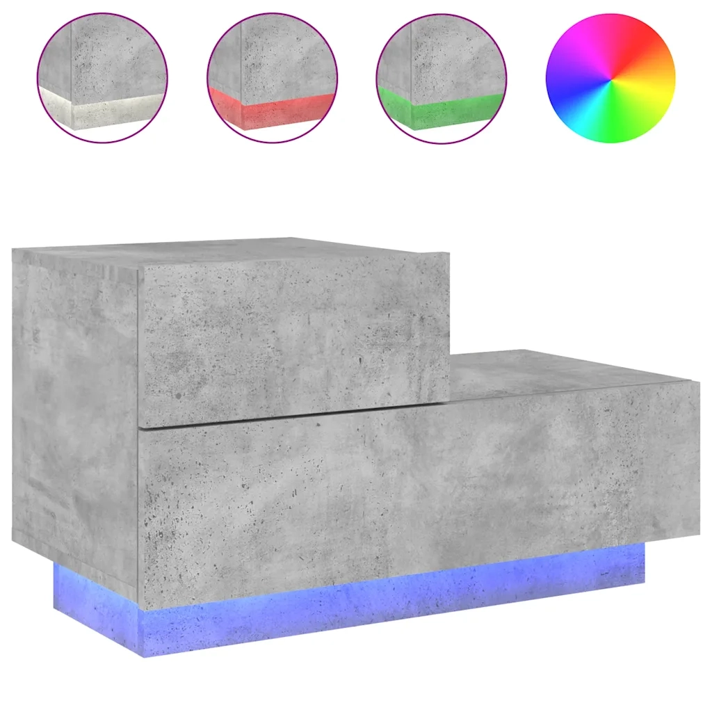 Comodino con Luci LED Grigio Cemento 70x36x40,5 cm 836780