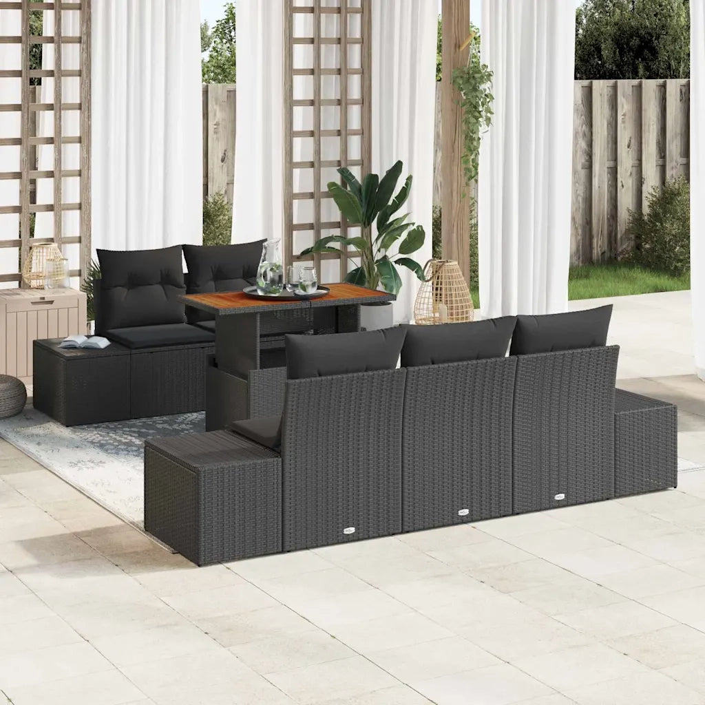 Set da Pranzo per Giardino con cuscino 6 pcs Nero e Marrone