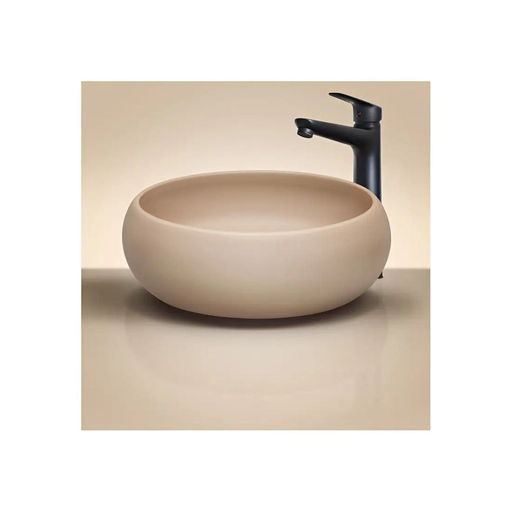 Lavabo da appoggio rotondo 36 cm in ceramica colore cappuccino
