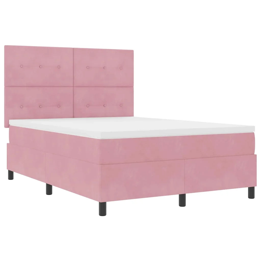 Letto a Sorgente LED con materasso Rosa 140 x 190 cm Velluto 3343315