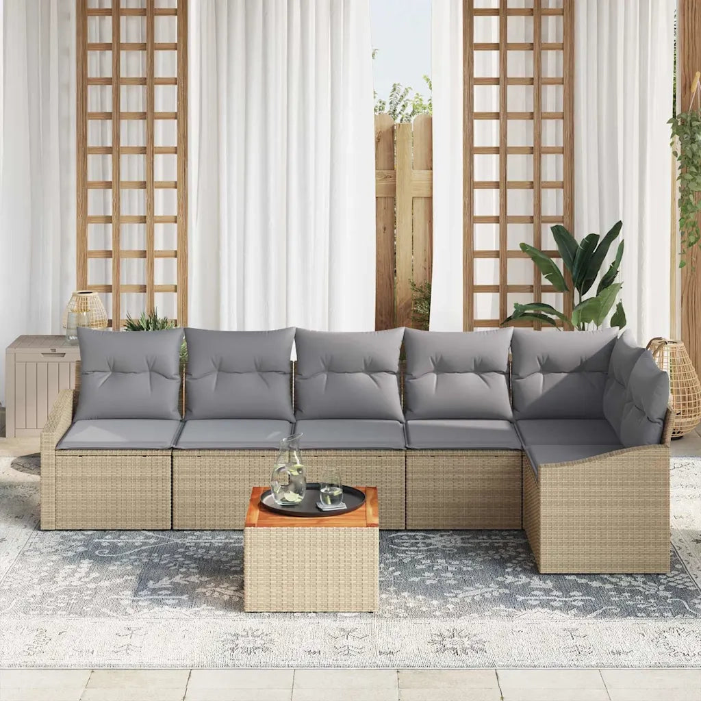 Set Divano da Giardino 7 pcs Beige e Grigio Chiaro polyrattan