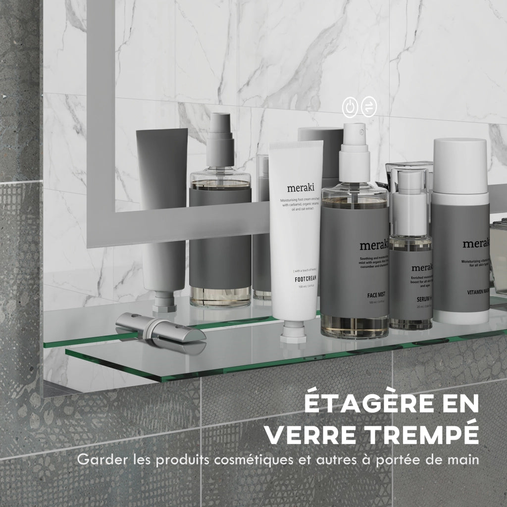 Specchio da bagno rettangolare a LED sospeso ¨C zephmum ¨C 70x50 cm
