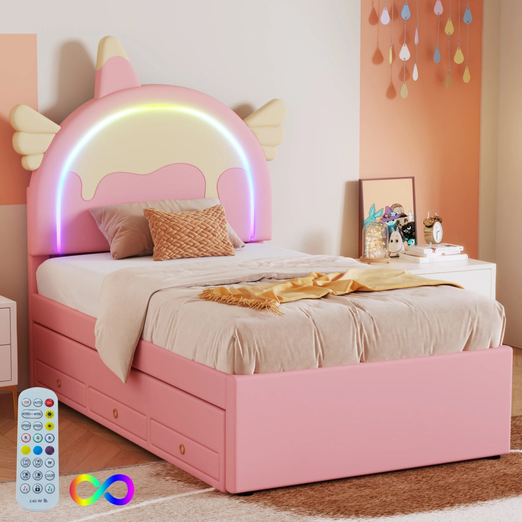 Letto Unicorn Kids 90x200cm con letto a trazione in rosa