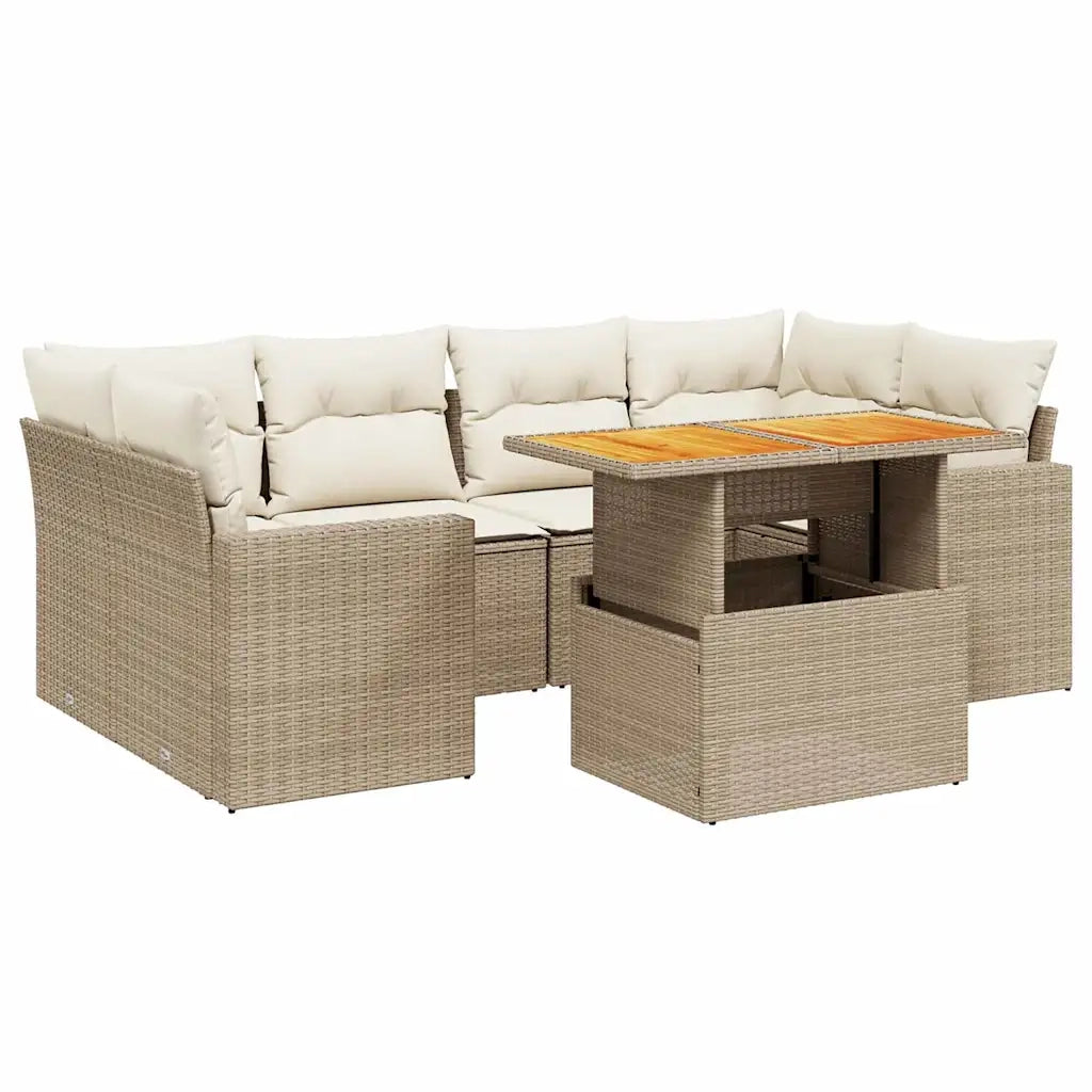 Set Divani da Giardino 7 pz con Cuscini Beige in Polyrattan 3271212
