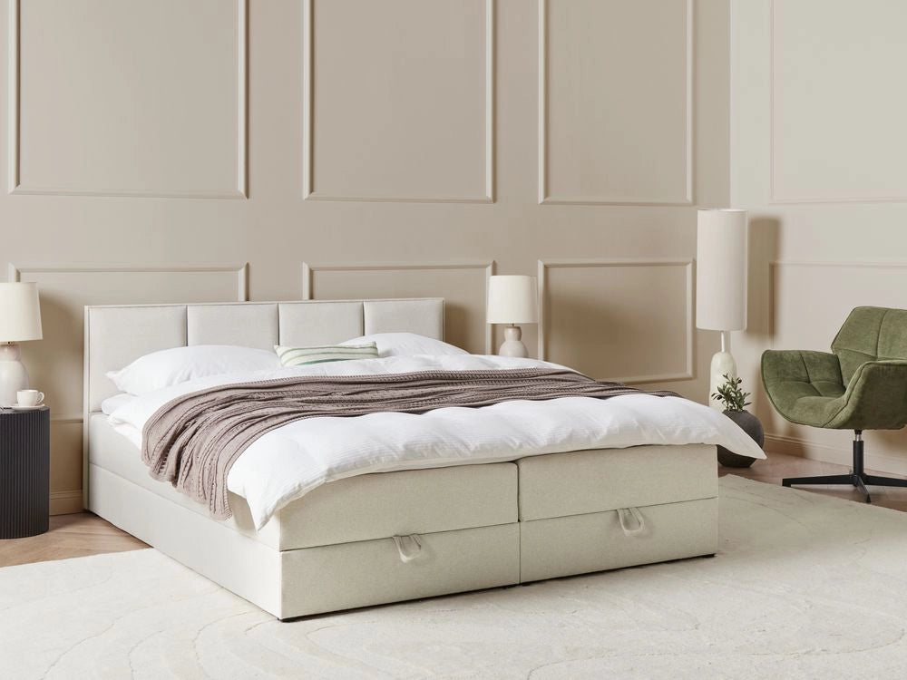 Letto matrimoniale Imbottito Tessuto bianco sporco 180 x 200 cm Con Testiera Trapuntata