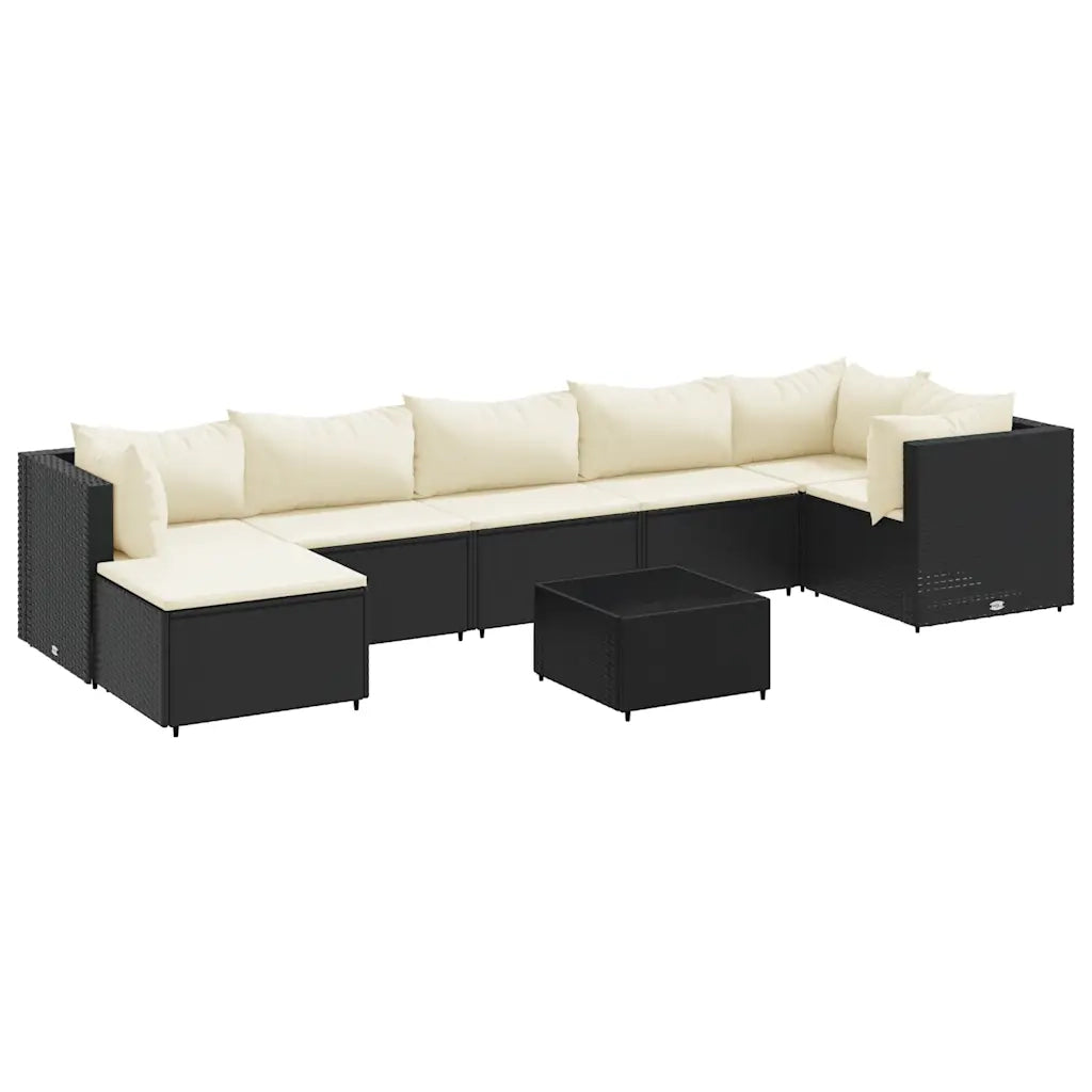 Set Mobili da Giardino con Cuscini 8 pz Nero in Polyrattan 3308232