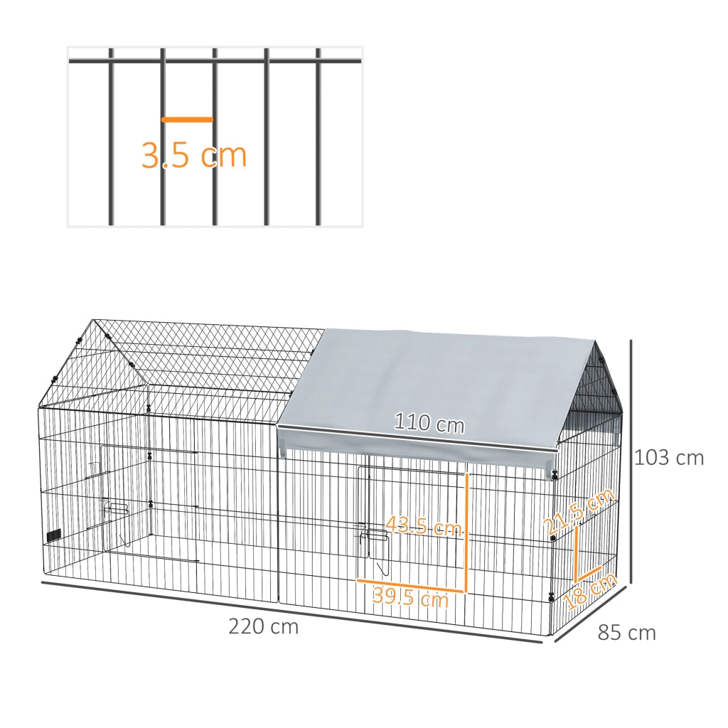 Casetta per Conigli da Giardino e Interno ¨C Minimal ¨C Argento 220x85x103cm