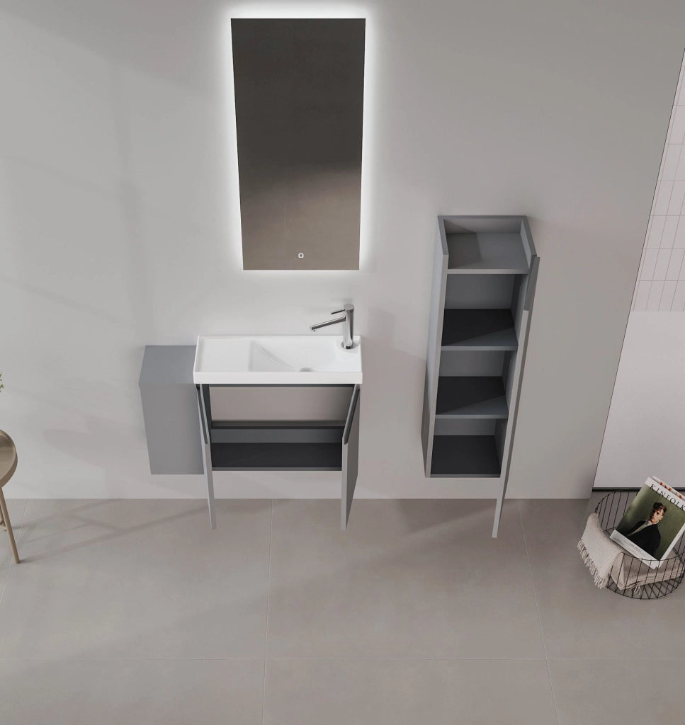 Set mobile lavabo con specchio (2 pezzi) "Ferla 80" - 80 x 22 x 45 cm - Grigio opaco