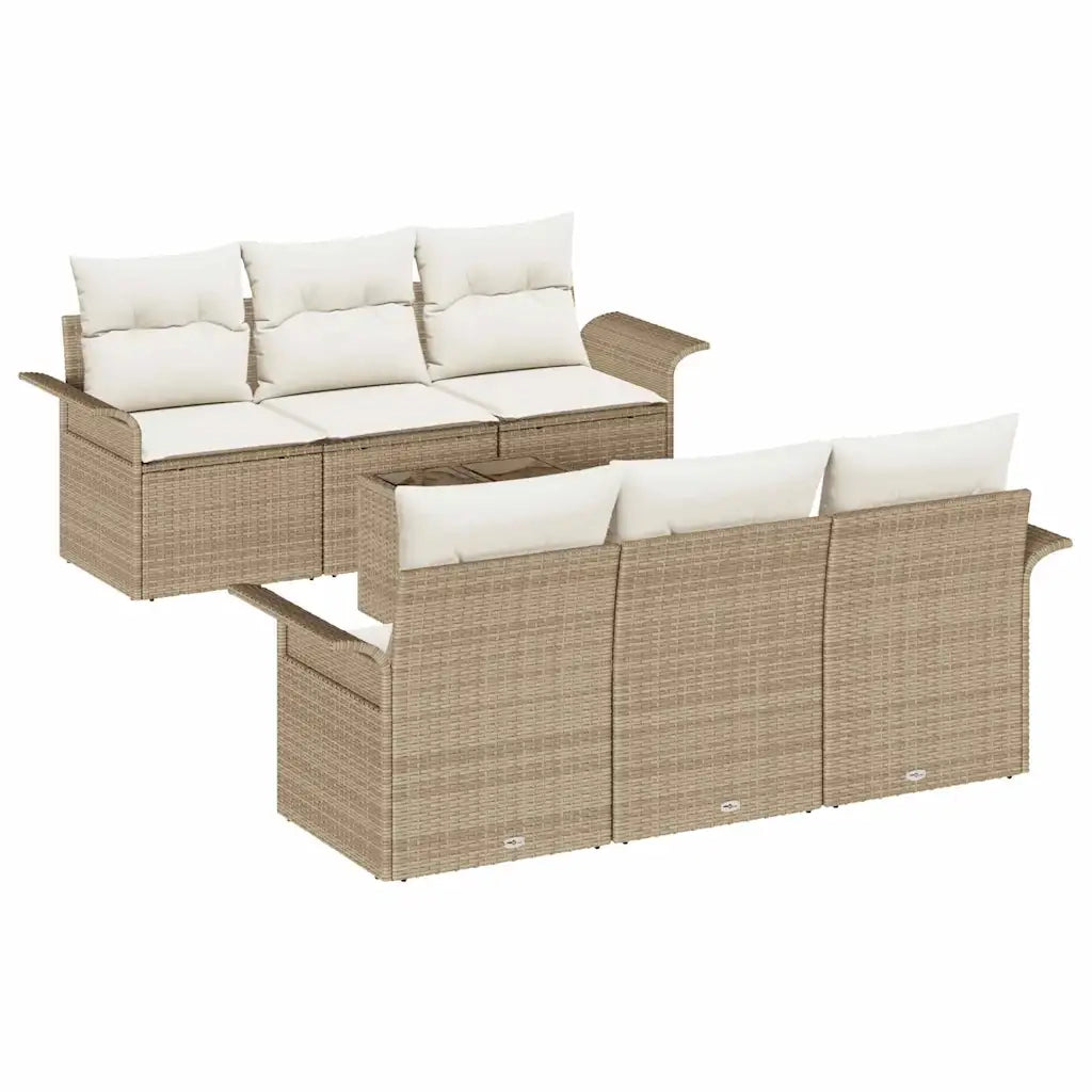 Set Divano da Giardino con cuscino 7 pcs Beige polyrattan
