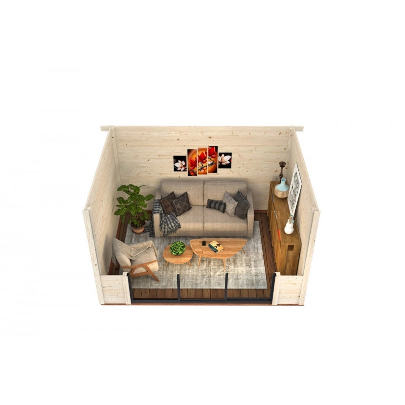 Casetta da giardino in legno 385x291 cm, pareti 28 mm con porta scorrevole vetrata larga, per deposito attrezzi esterno - Esterni da Vivere