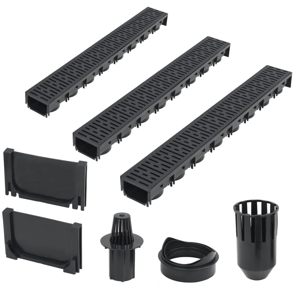 Set di tre canaline di drenaggio in plastica nera da 3 m 02_0003068