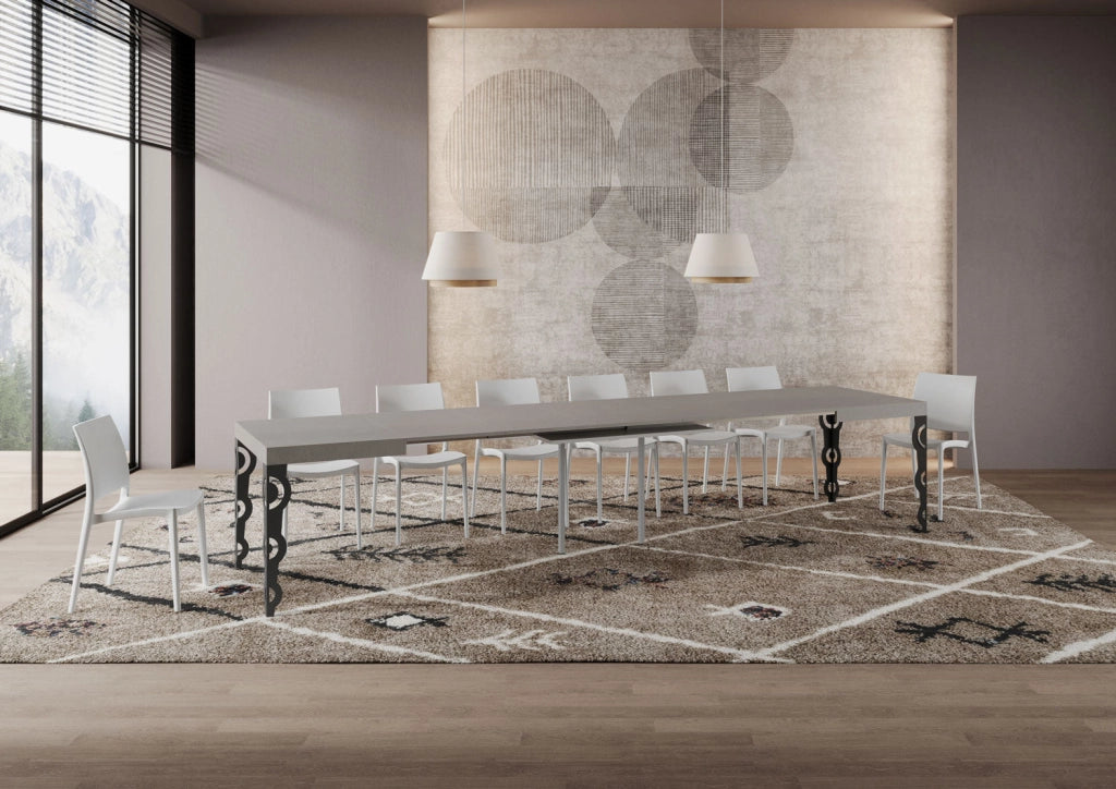 Tavolo allungabile 90/246x90 cm Karamay tortora gambe antracite