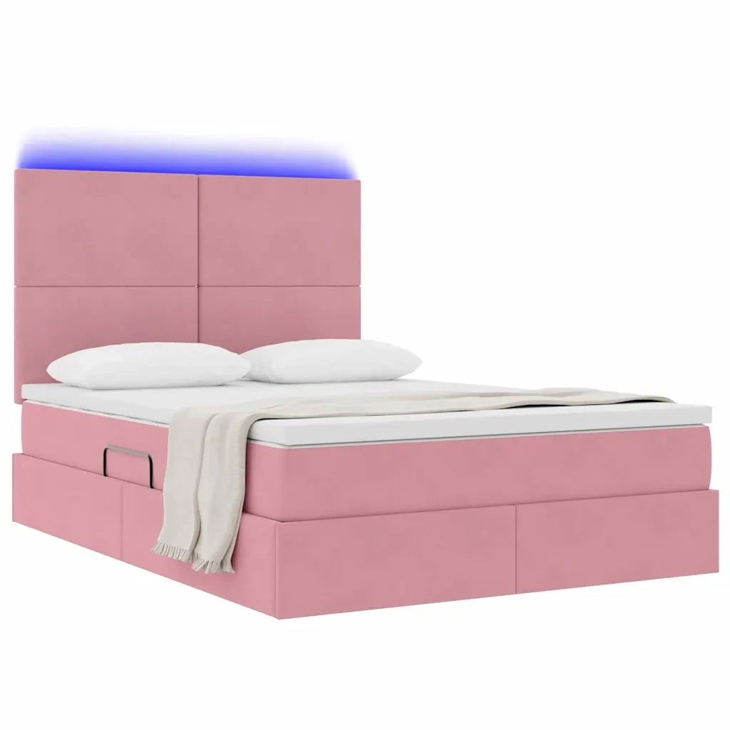 Letto con contenitore e LED con led Rosa 140 x 200 cm Velluto