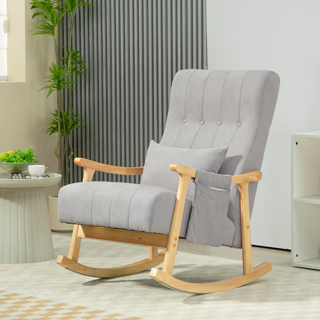 Poltrona Dondolo ¨C Minimal ¨C Grigio, Tessuto, Kautschukholz