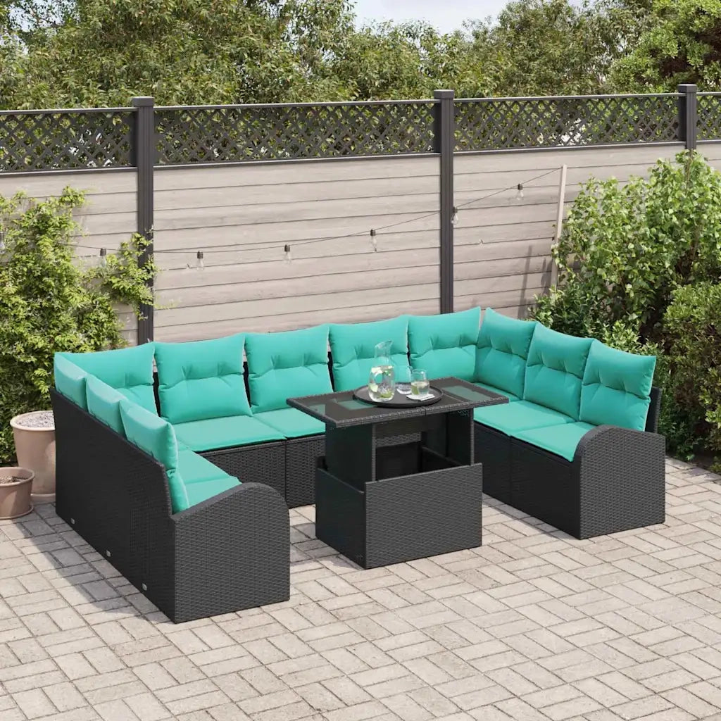 Set Divano da Giardino 10 pcs Nero Poly Rattan 3357449