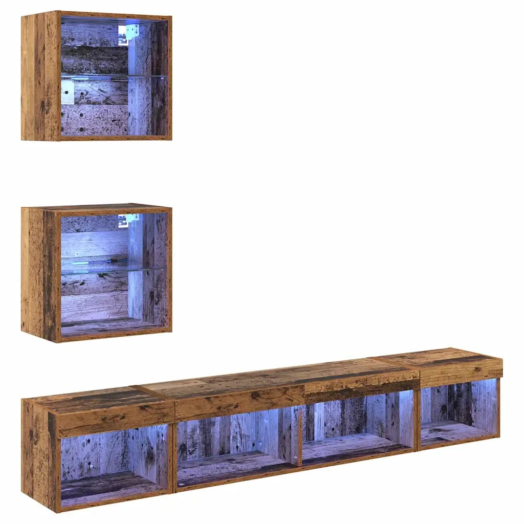 Unità a muro per TV con LED con led 5 pcs Legno vecchio