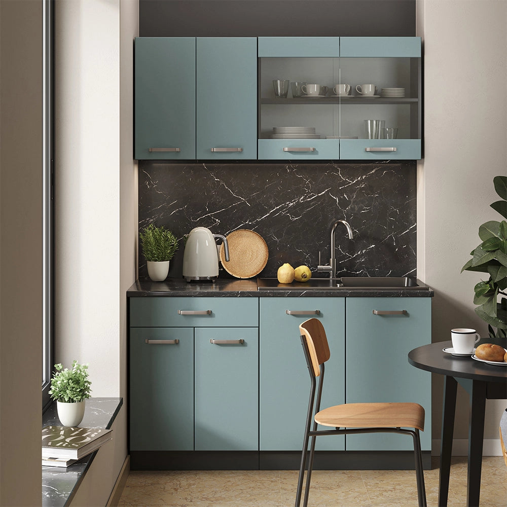 Vicco Cucina monoblocco Blu-grigio/antracite 140 cm senza piano di lavoro