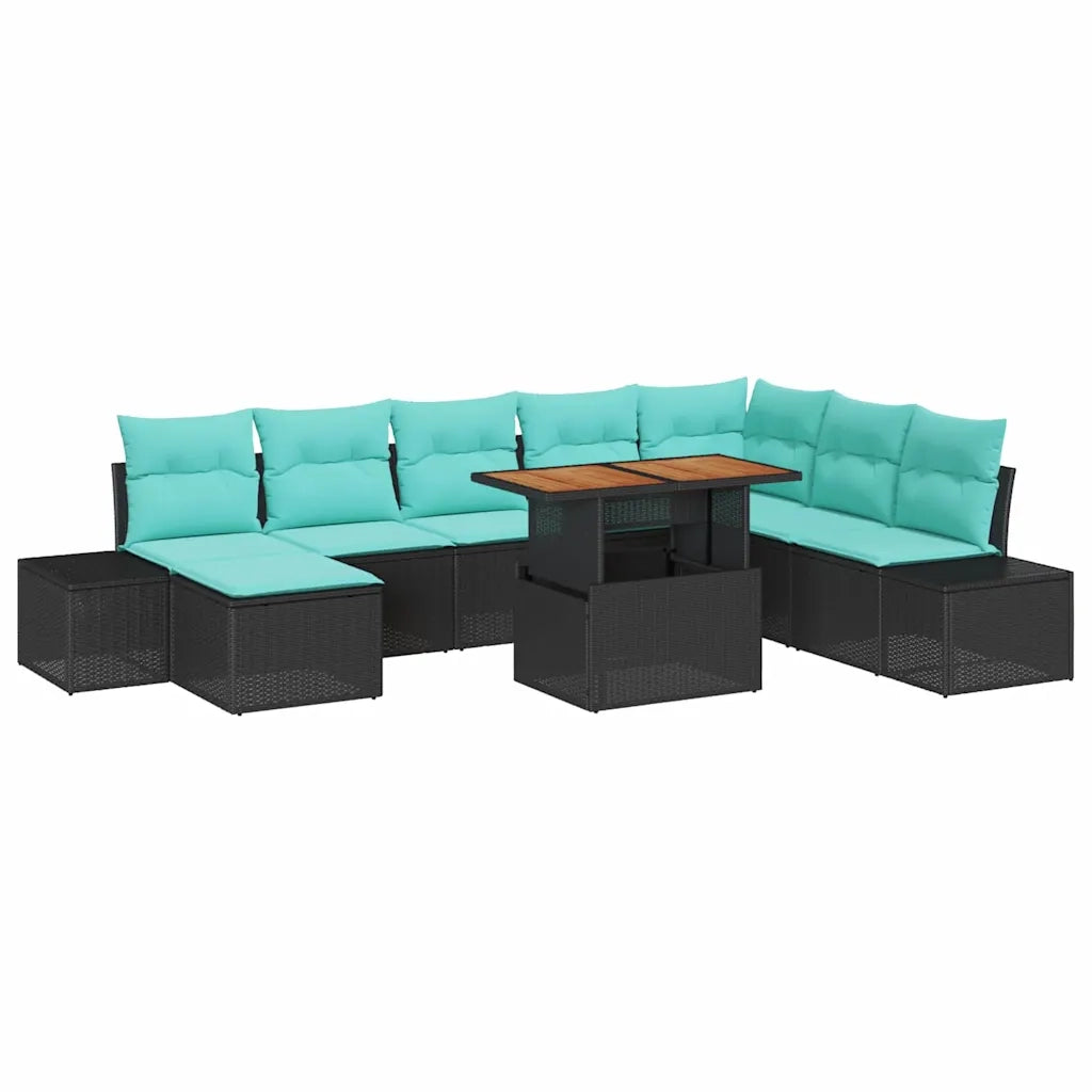 Set Divano da Giardino 9 pz Nero e Verde acqua 3350004