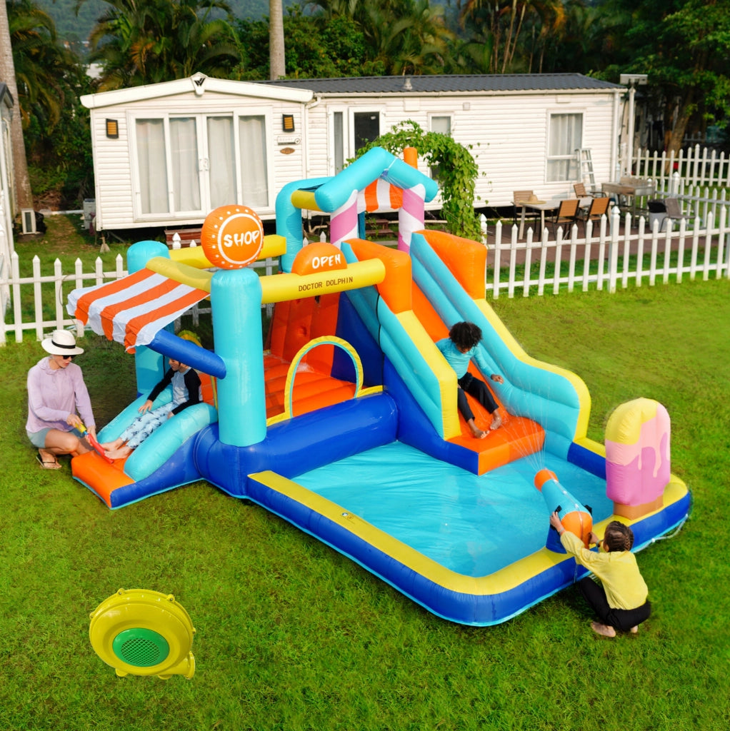 Parco acquatico gonfiabile Oxford 395x340x236 cm con 2 scivoli -