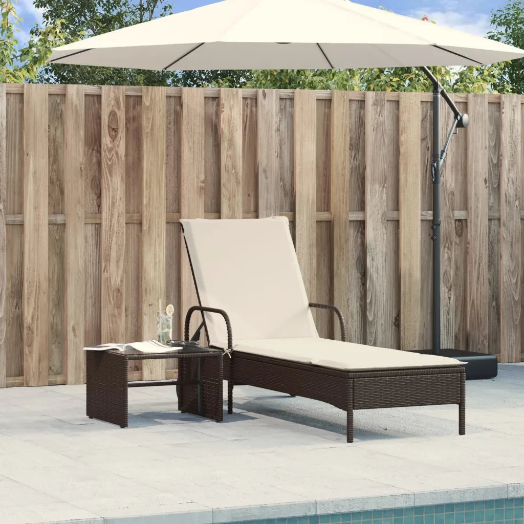 Lettino Prendisole con Ruote e Cuscino in Polyrattan Marrone 368309
