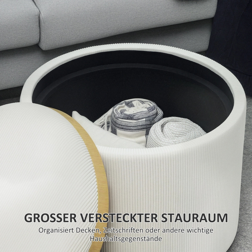 Pouf Contenitore Rotondo in Tessuto ¨C Minimal ¨C Cremewei?