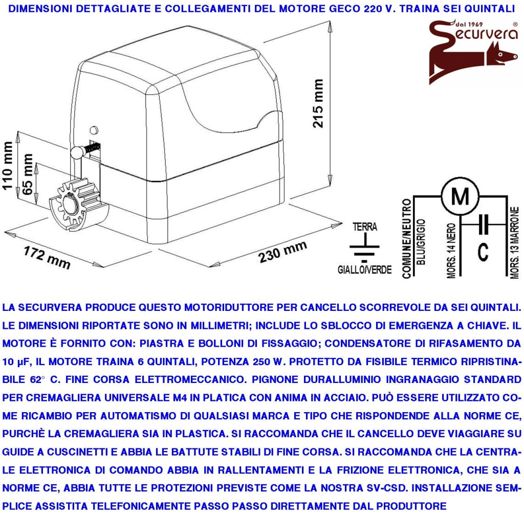 KIT AUTOMAZIONE CANCELLO SCORREVOLE 6 Q.LI MOTORE 220 V 6 METRI CREMAGLIERE 2 TELECOMANDI FARO SELETTORE FOTOCELLULE