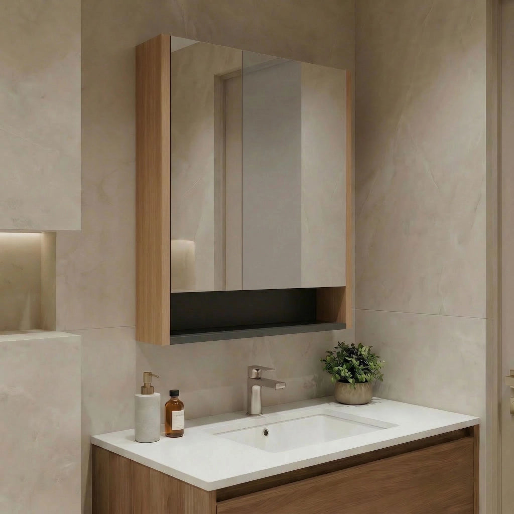Mobile da bagno con specchio "Ricato 60" - 60 x 16 x 78 cm - Noce
