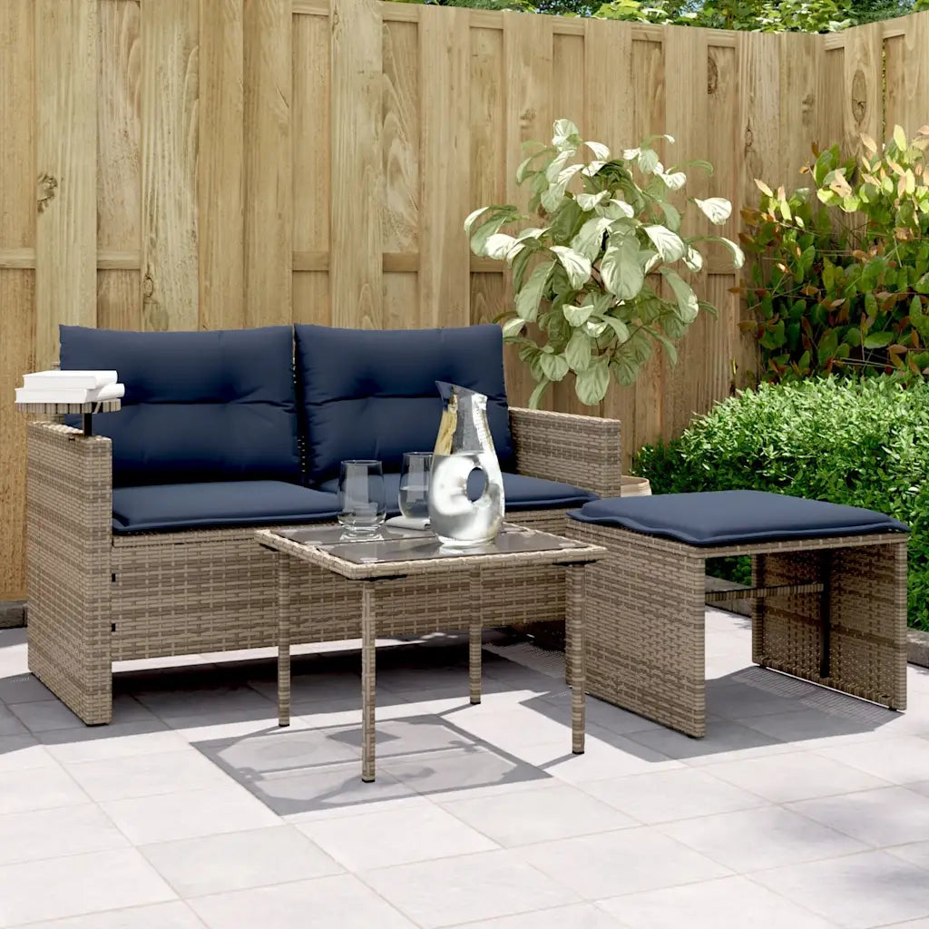 Set Divani da Giardino 3 pz con Cuscini Grigio in Polyrattan 365464