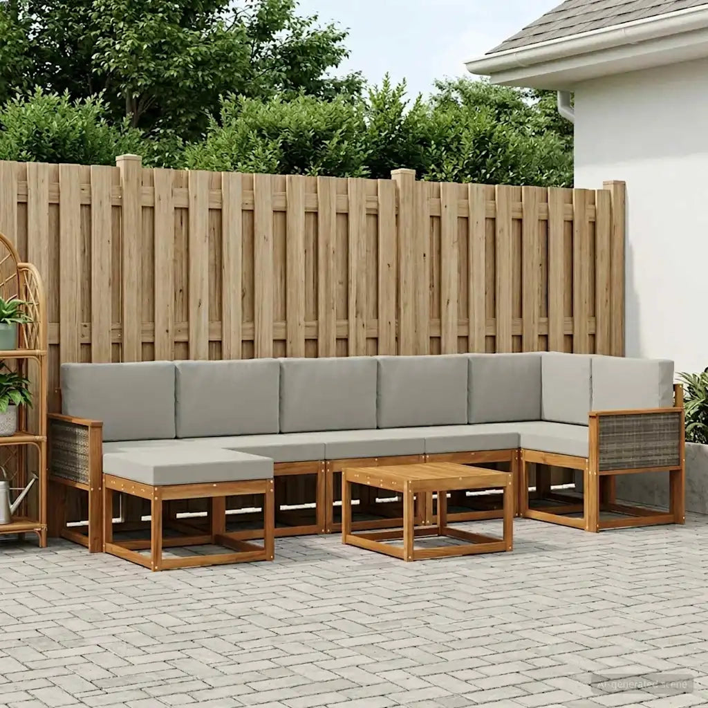 Set di divani da esterno 8 pcs Naturale e Grigio Chiaro 3385407