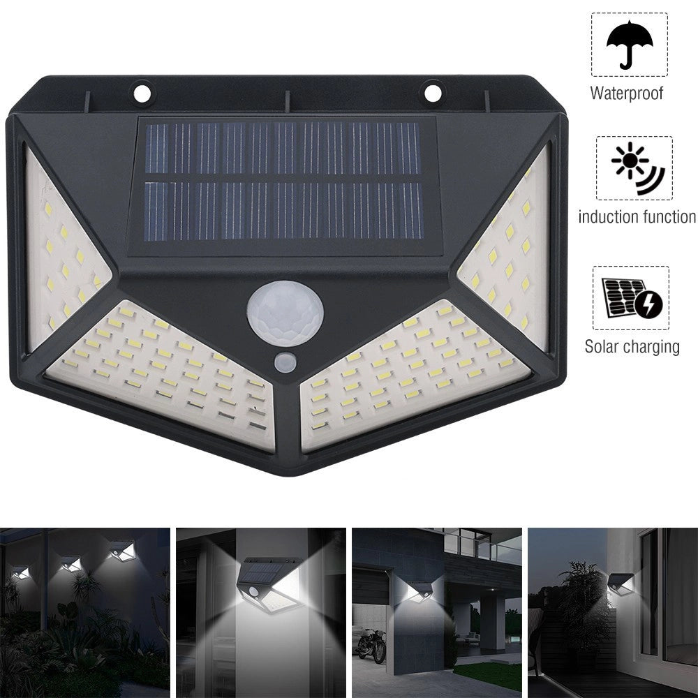 Trade Shop - 4pcs Lampada Luce Faretto Faro Esterno Energia Solare 100 Led Sensore Movimento -