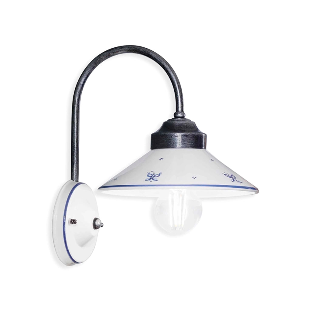 Applique Classica Asti Ottone E Ceramica Nero Sfumato Argento 1 Luce E27