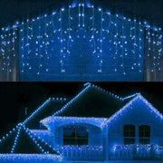 Tenda Luminosa 6 mt. Per esterno con 256 led a luce Blu fissa e Bianca Fredda Flash