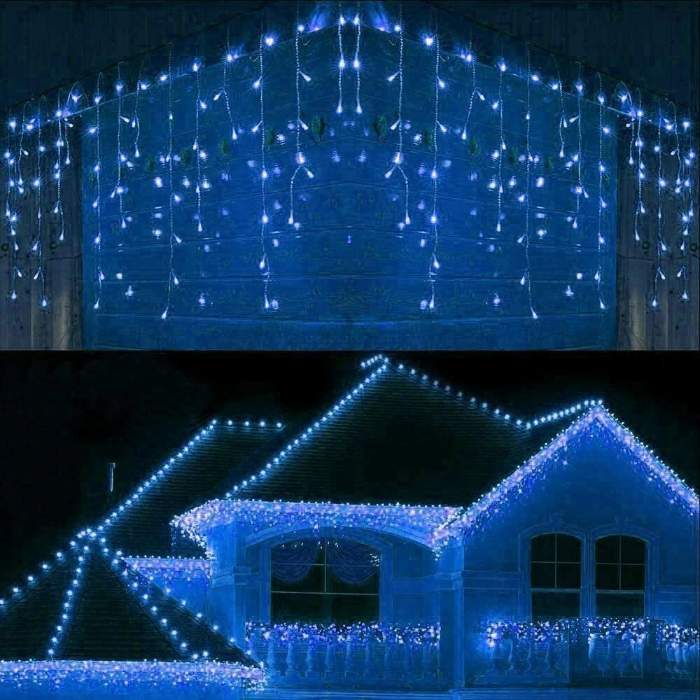 Tenda Luminosa 6 mt. Per esterno con 256 led a luce Blu fissa e Bianca Fredda Flash