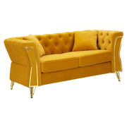 Divano Emy con cuscini in poliestere senape e gambe oro 162x83x76 cm