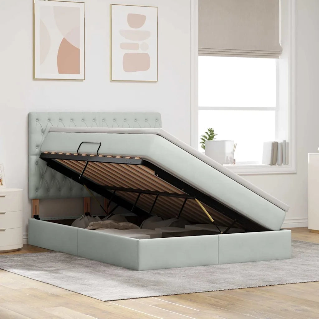 Letto con contenitore e materasso Grigio chiaro 140 x 190 cm 3372087