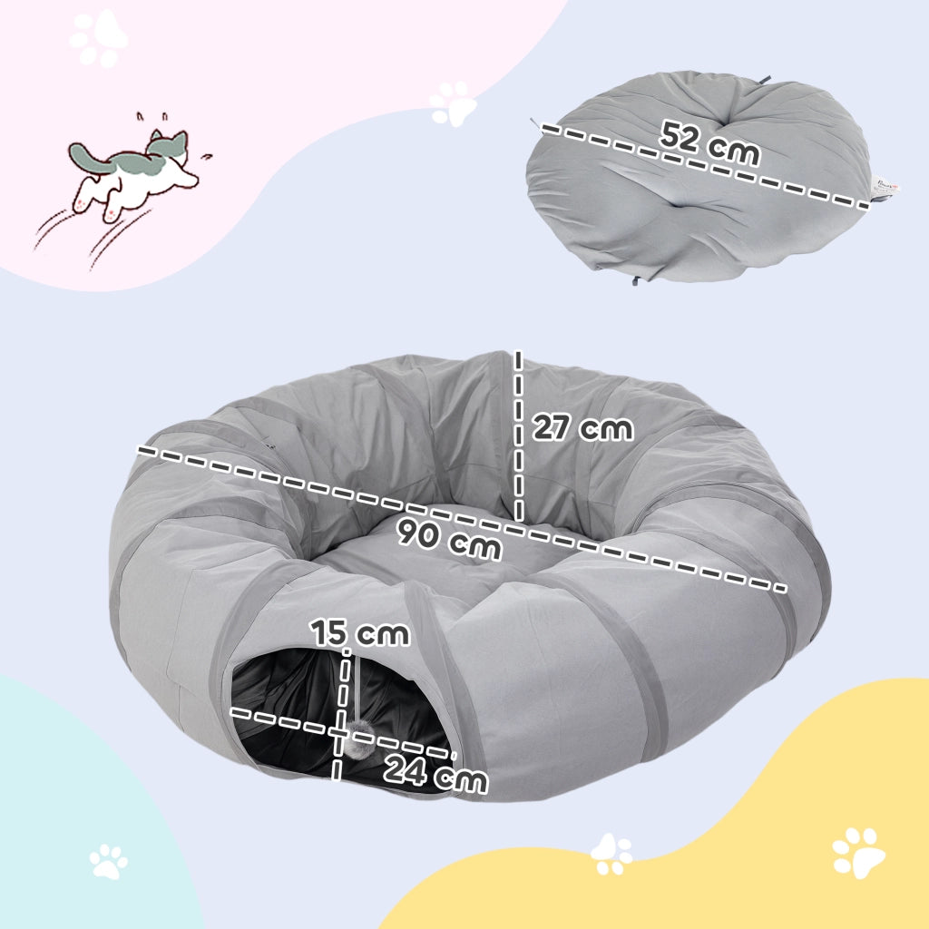 Tunnel per gatti con letto e cuscino ¨C Minimal ¨C grigio ?90x27cm