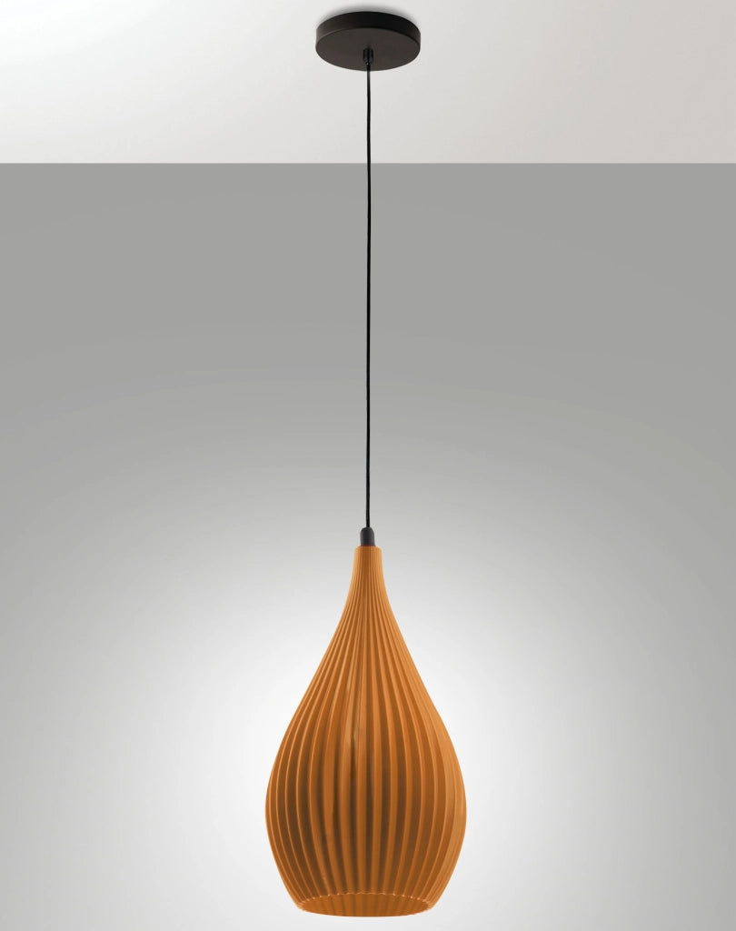 Lampada a Sospensione Lisa in Metallo e Plastica Vegetale - Senape, Attacco E27, Struttura Elegante e Sostenibile, IP20, 230V - Linea Design
