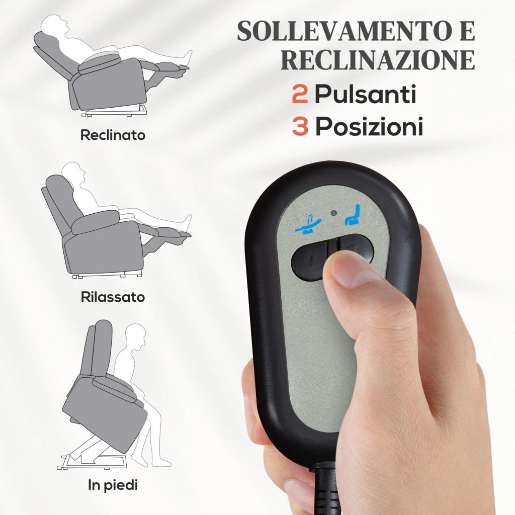 Poltrona Alzapersona Elettrica Reclinabile con Telecomando e Poggiapiedi Grigio Chiaro