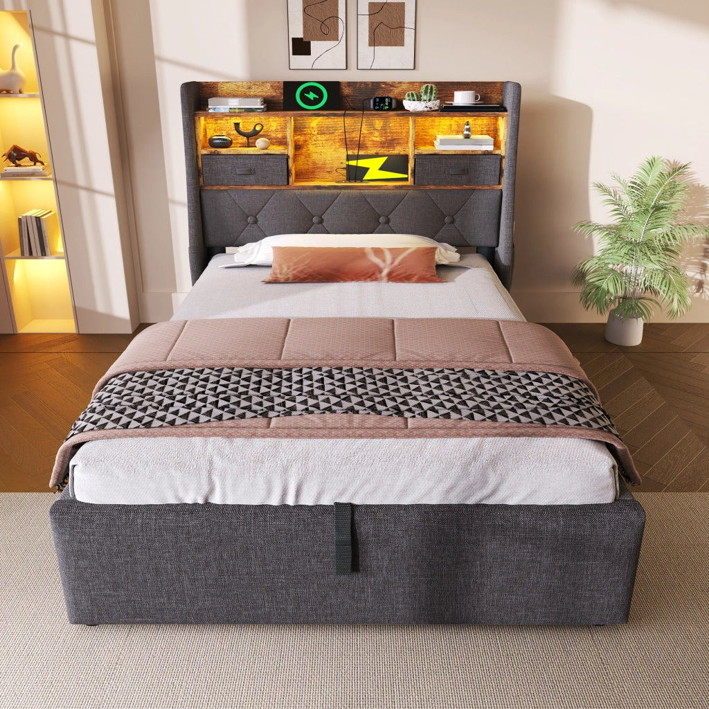 letto imbottito lino grigio 90x200 cm