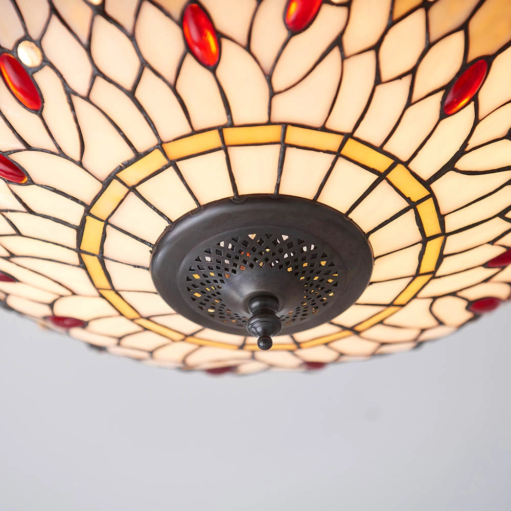 Plafoniera Tiffany vetro beige Libellule 2xE27 60W